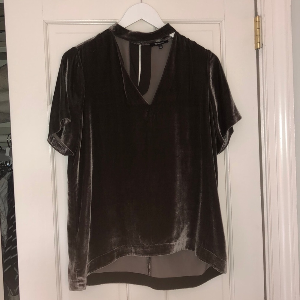 Brown Madewell top with cutout and choker neck